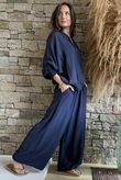 Basso Button Drape Batwing Shirt Navy